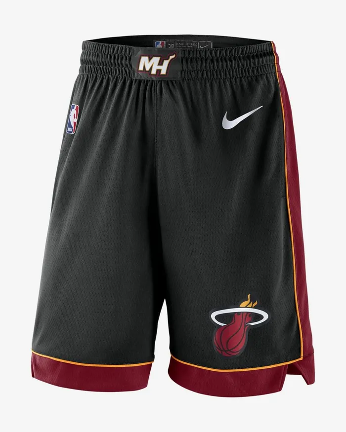 Men Nike Shorts Miami Heat Icon Edition Blacktough Redwhite