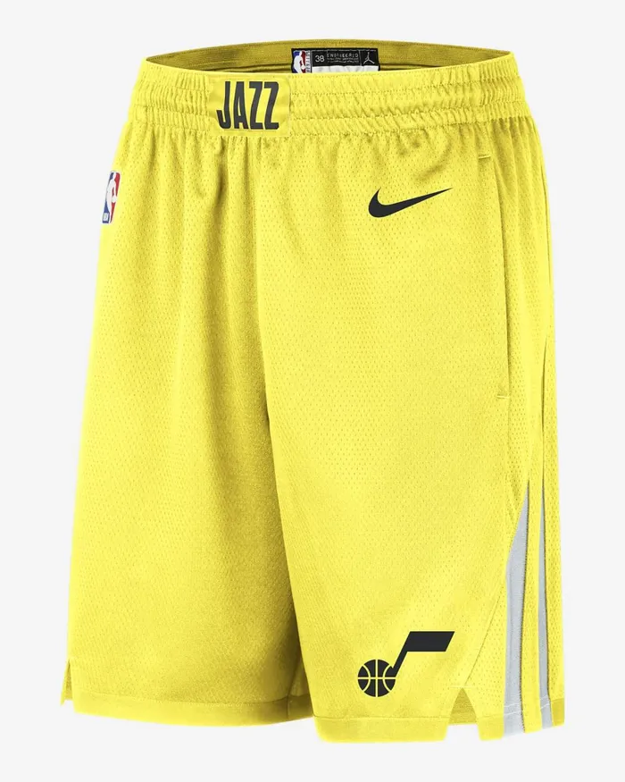 Men Nike Shorts Utah Jazz Icon Edition Yellow Strikeblack