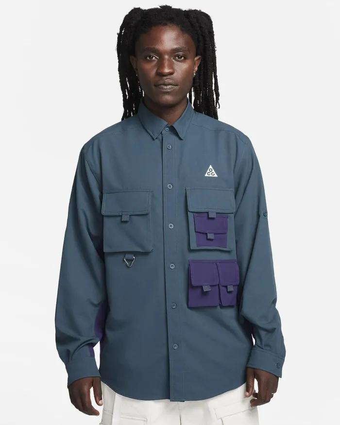 Men Nike Tops And TShirts ACG DriFIT UV 039Devastation Trail039 Deep Junglepurple Inksummit White