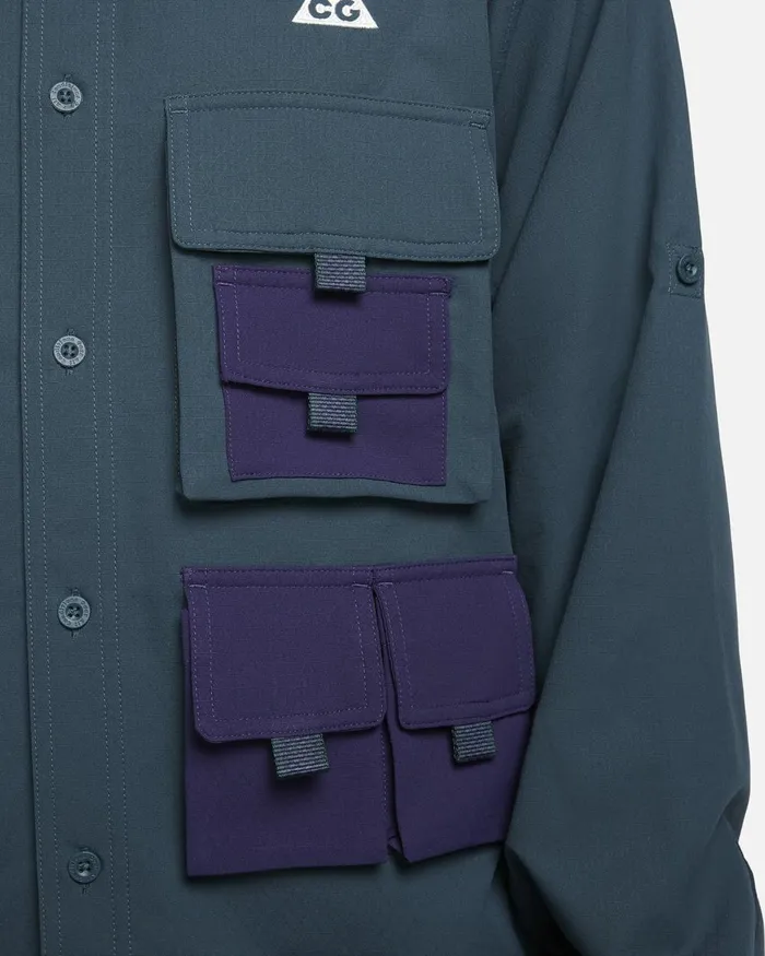 Men Nike Tops And TShirts ACG DriFIT UV 039Devastation Trail039 Deep Junglepurple Inksummit White