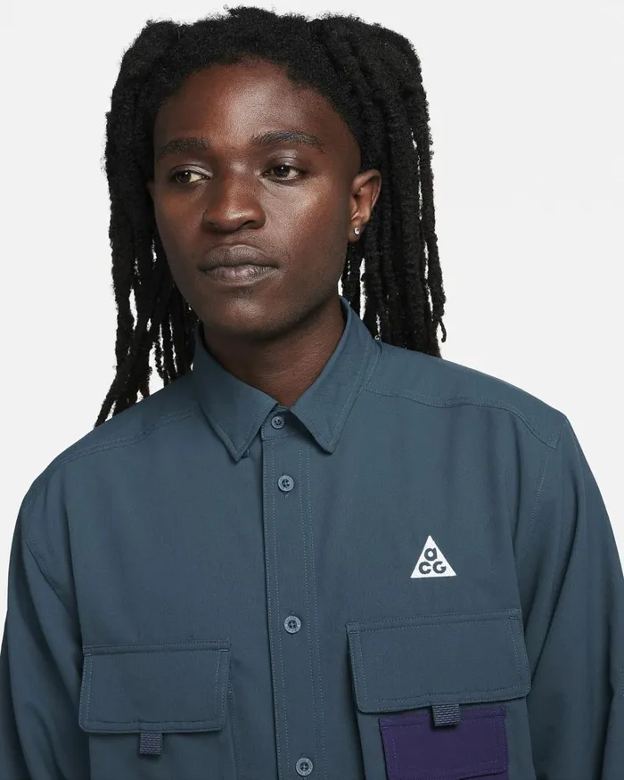 Men Nike Tops And TShirts ACG DriFIT UV 039Devastation Trail039 Deep Junglepurple Inksummit White