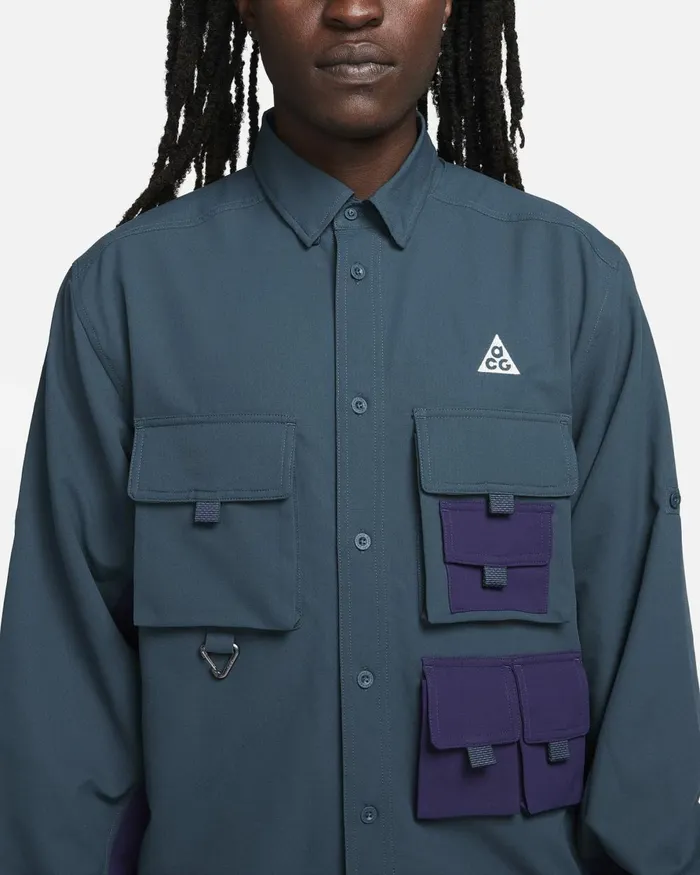 Men Nike Tops And TShirts ACG DriFIT UV 039Devastation Trail039 Deep Junglepurple Inksummit White