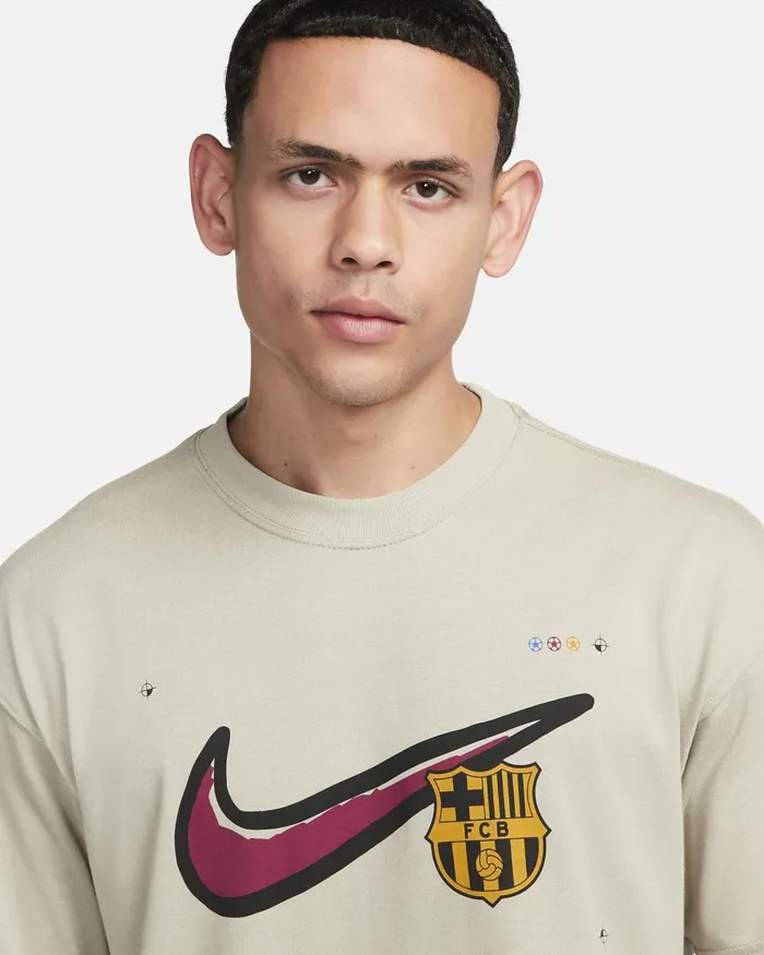 Men Nike Tops And TShirts FC Barcelona Max90 Stone