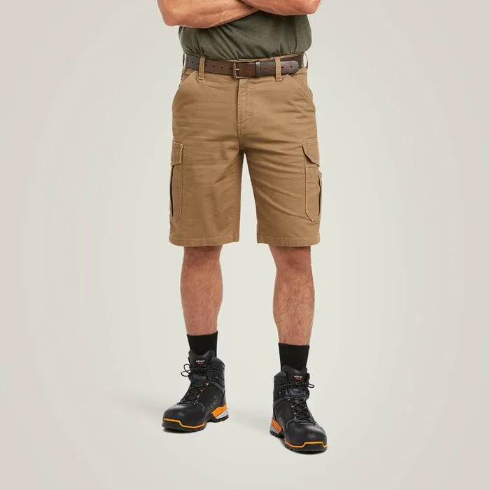 Men Pants and Shorts Ariat Rebar DuraStretch Made Tough Cargo 11quot Short Field Khaki