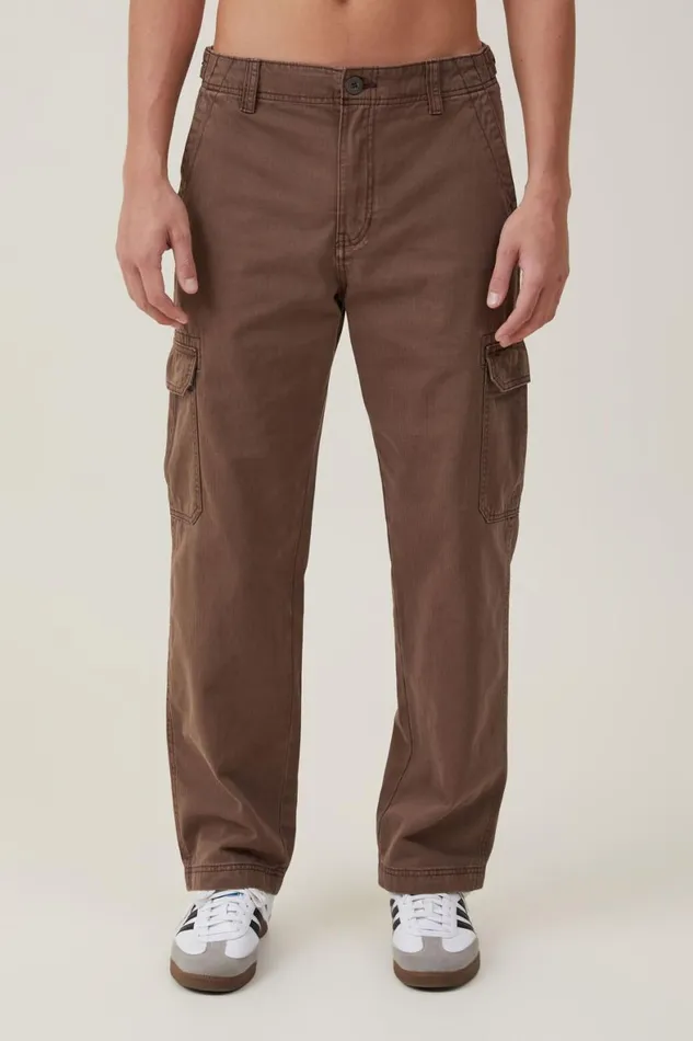 Men Pants Cotton On Tactical Cargo Pant Vintage Dark Brown Herringbone