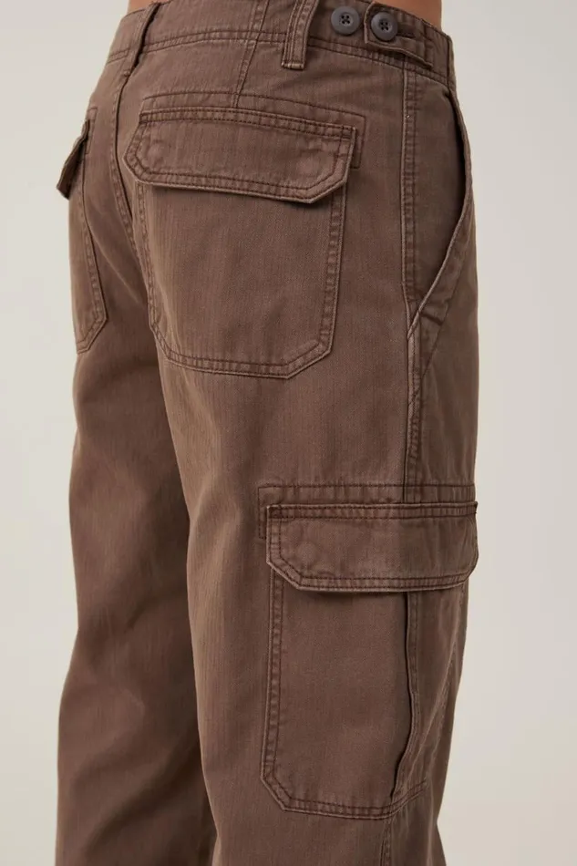 Men Pants Cotton On Tactical Cargo Pant Vintage Dark Brown Herringbone