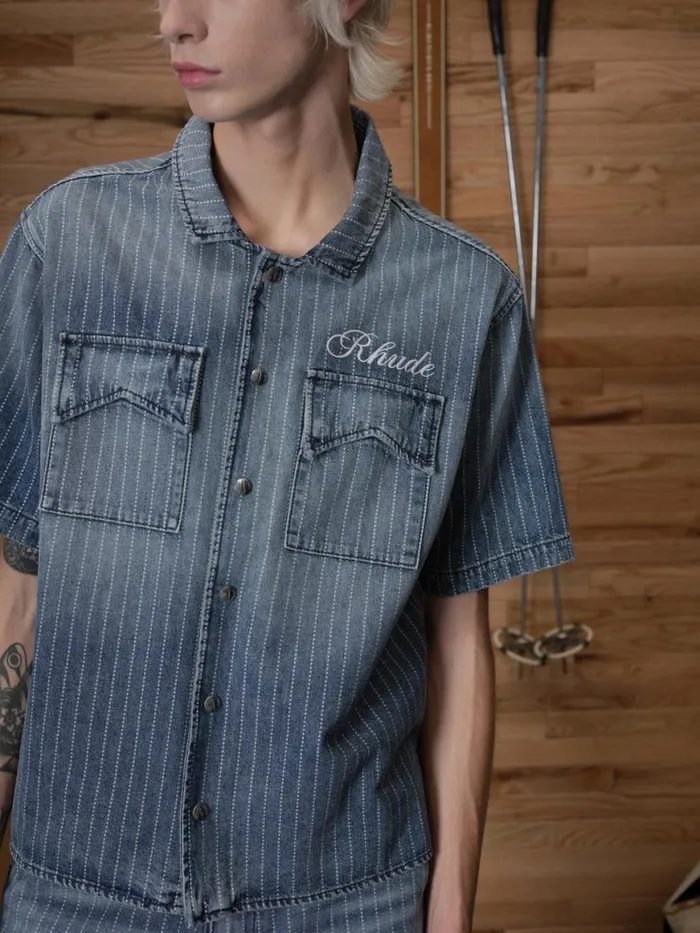 Men Rhude Denim WABASH DENIM SNAP SHIRT Indigo