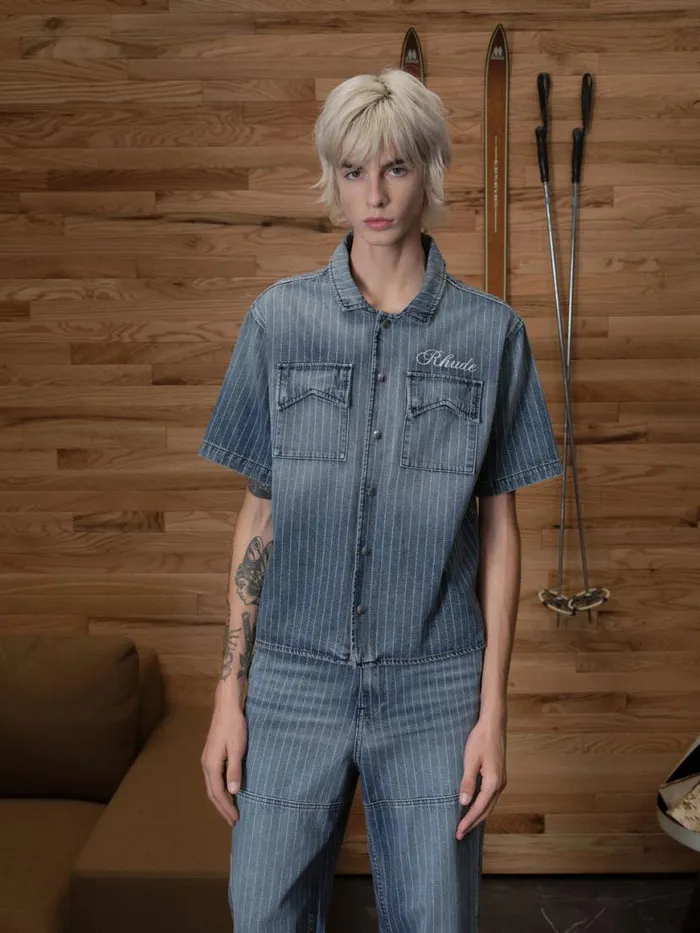 Men Rhude Denim WABASH DENIM SNAP SHIRT Indigo