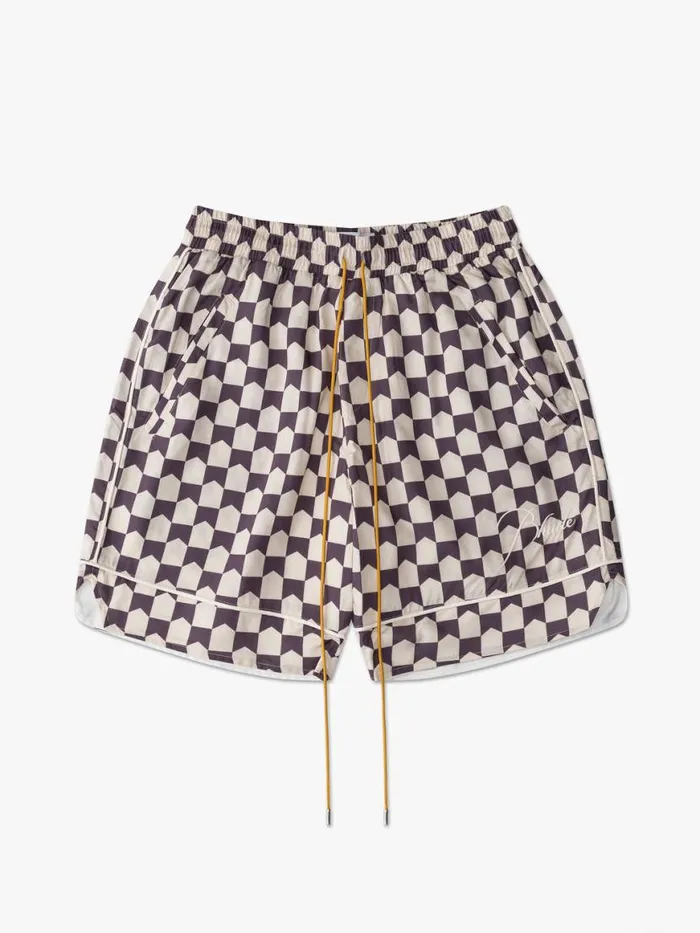 Men Rhude Shorts CHECKERED PJ SHORT Creambrown