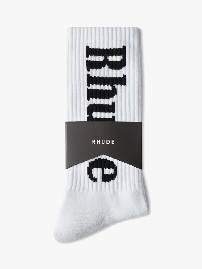 Men Rhude Socks RH VERTICAL LOGO SOCKS Whiteblack