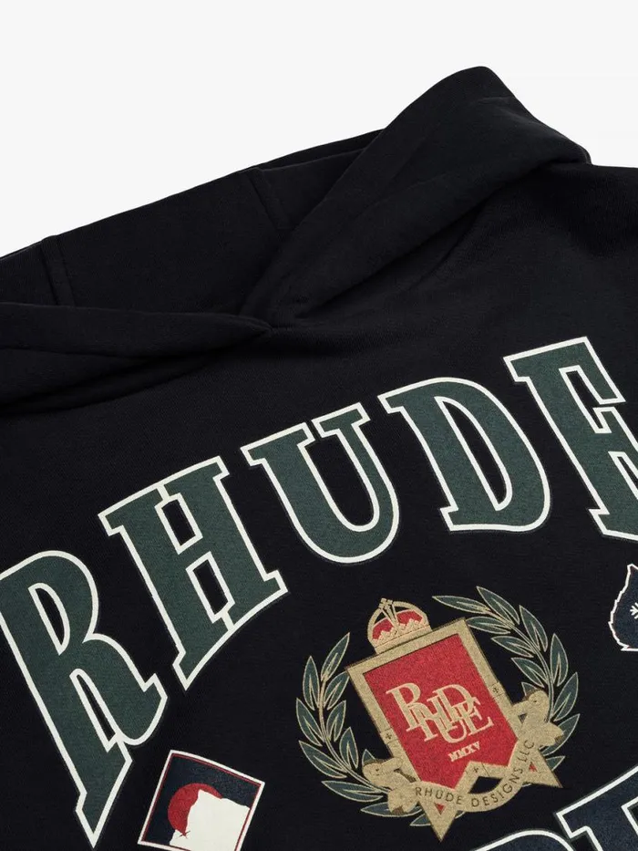 Men Rhude Sweatshirts ASPEN SKI CREST HOODIE Vtg Black