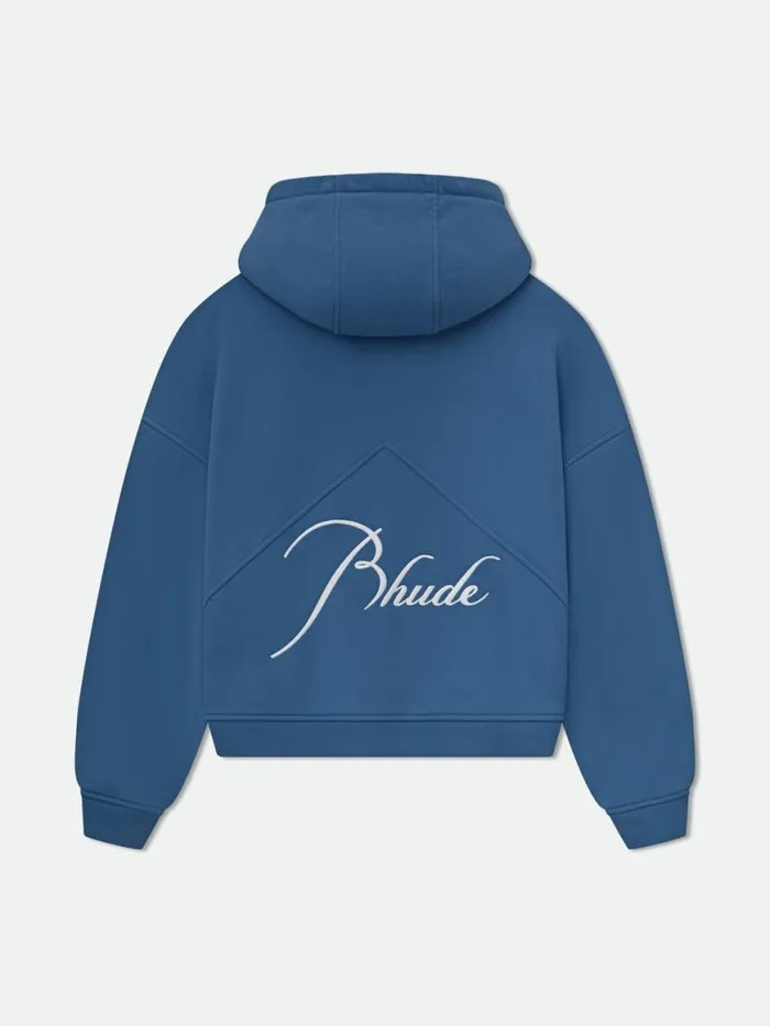 Men Rhude Sweatshirts FULL ZIP HOODIE Vtg Midnight Blue