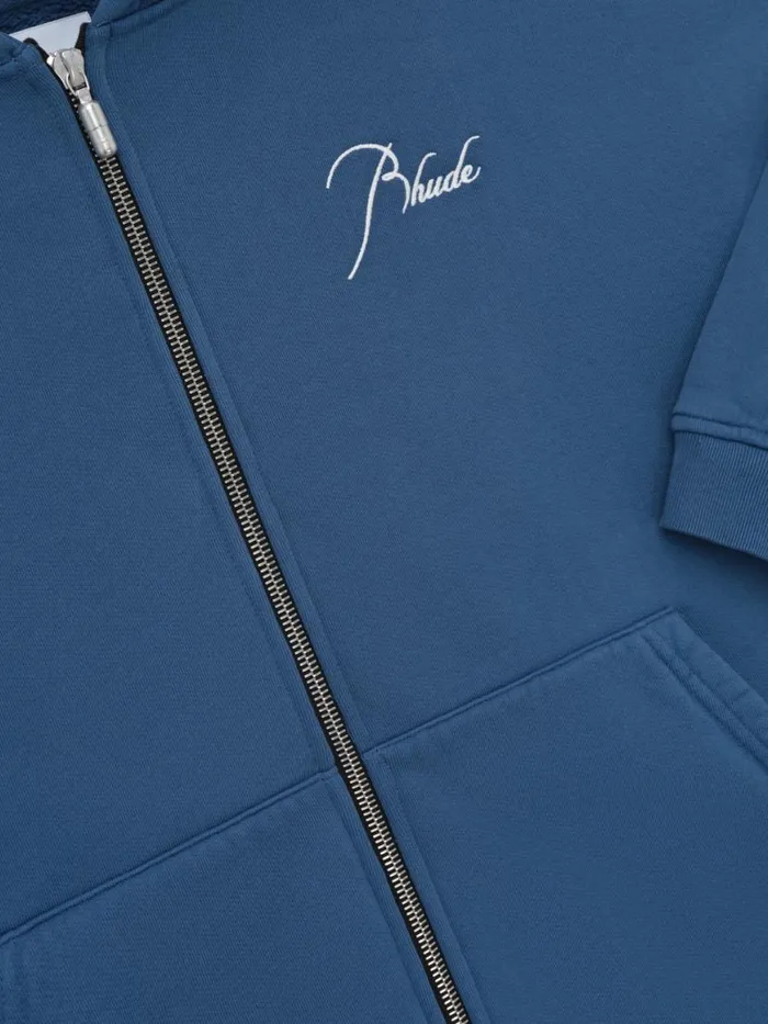 Men Rhude Sweatshirts FULL ZIP HOODIE Vtg Midnight Blue