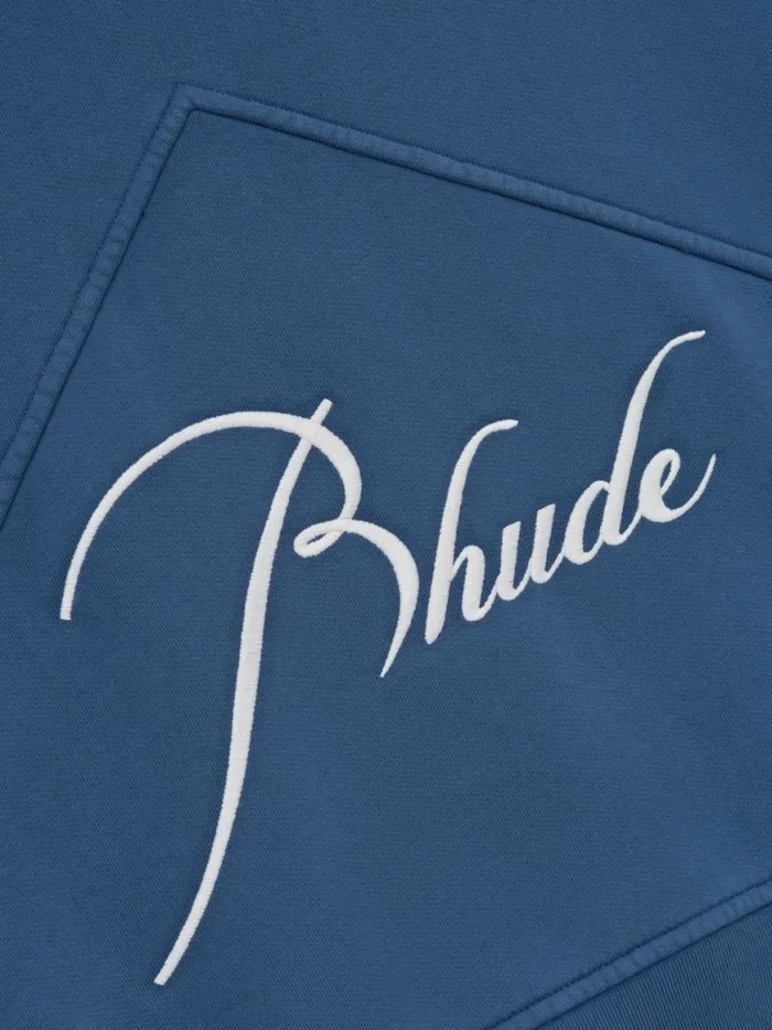 Men Rhude Sweatshirts FULL ZIP HOODIE Vtg Midnight Blue