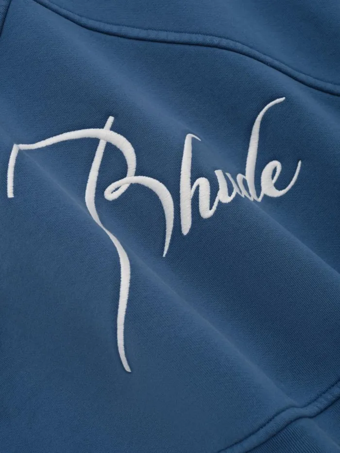 Men Rhude Sweatshirts FULL ZIP HOODIE Vtg Midnight Blue