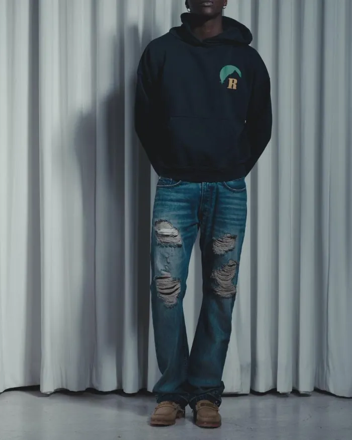 Men Rhude Sweatshirts MOONLIGHT HOODIE Vtg Black