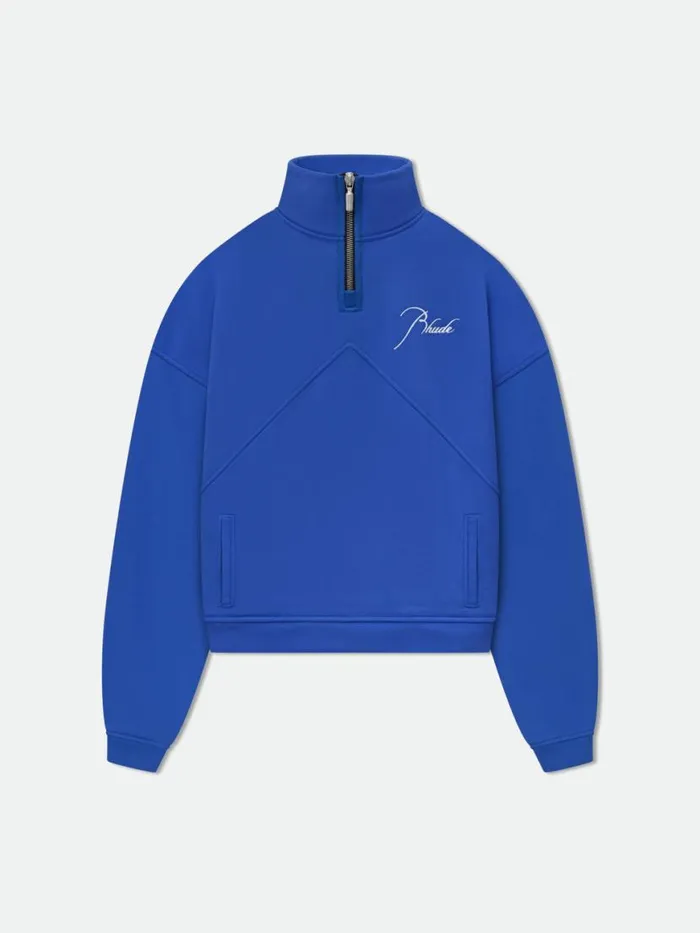 Men Rhude Sweatshirts QUARTER ZIP Vtg Cobalt Blue
