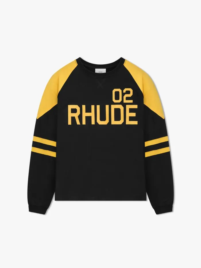 Men Rhude Tees 02 STRIPE LS TEE Blackyellow