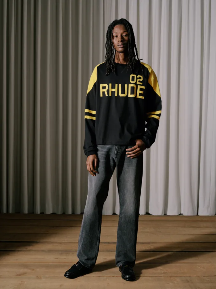 Men Rhude Tees 02 STRIPE LS TEE Blackyellow