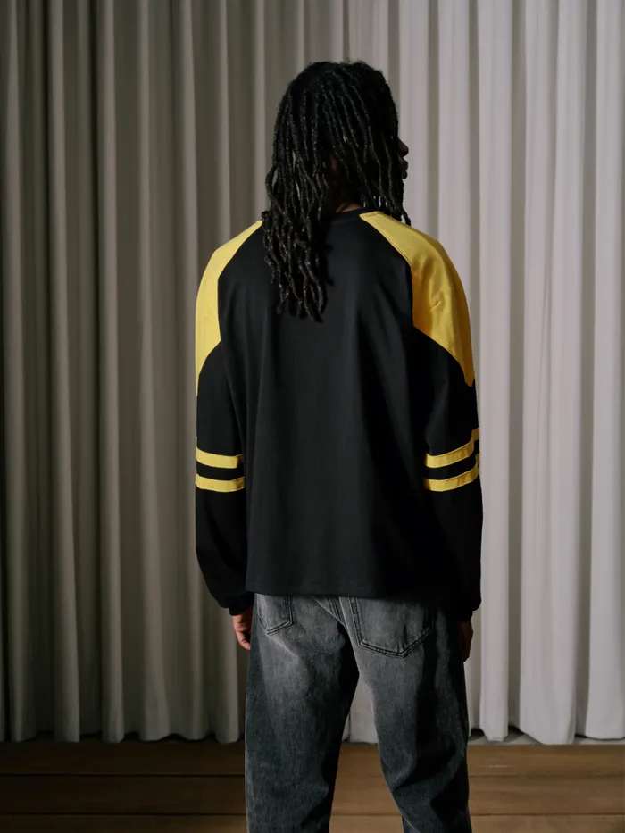 Men Rhude Tees 02 STRIPE LS TEE Blackyellow