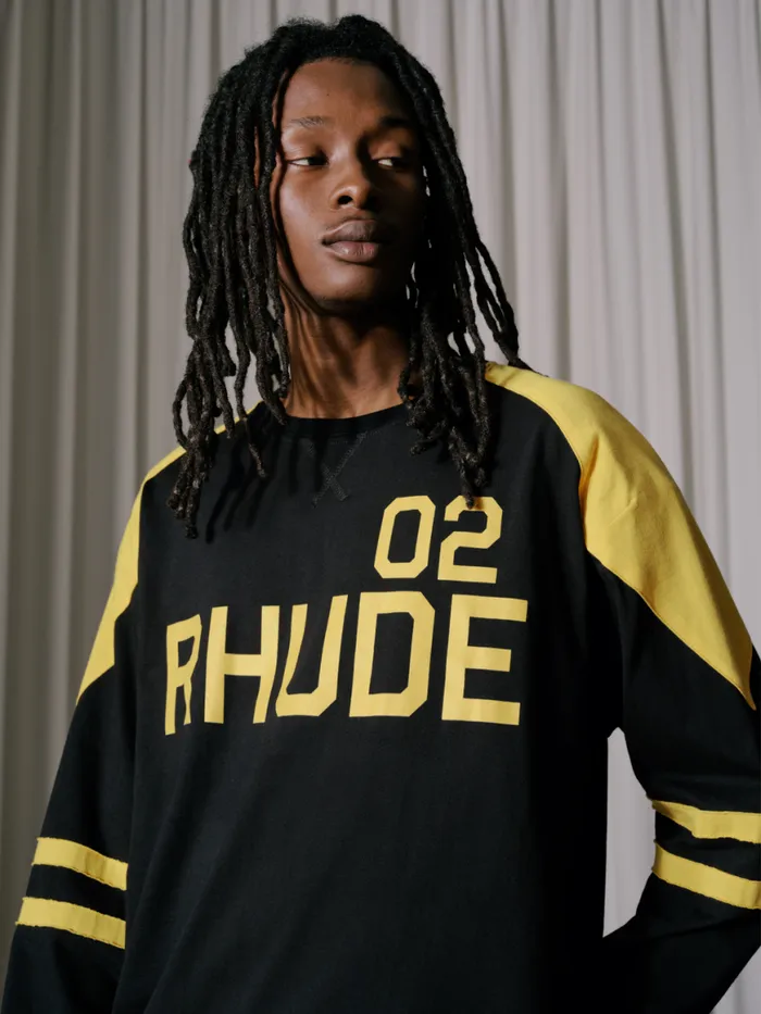 Men Rhude Tees 02 STRIPE LS TEE Blackyellow