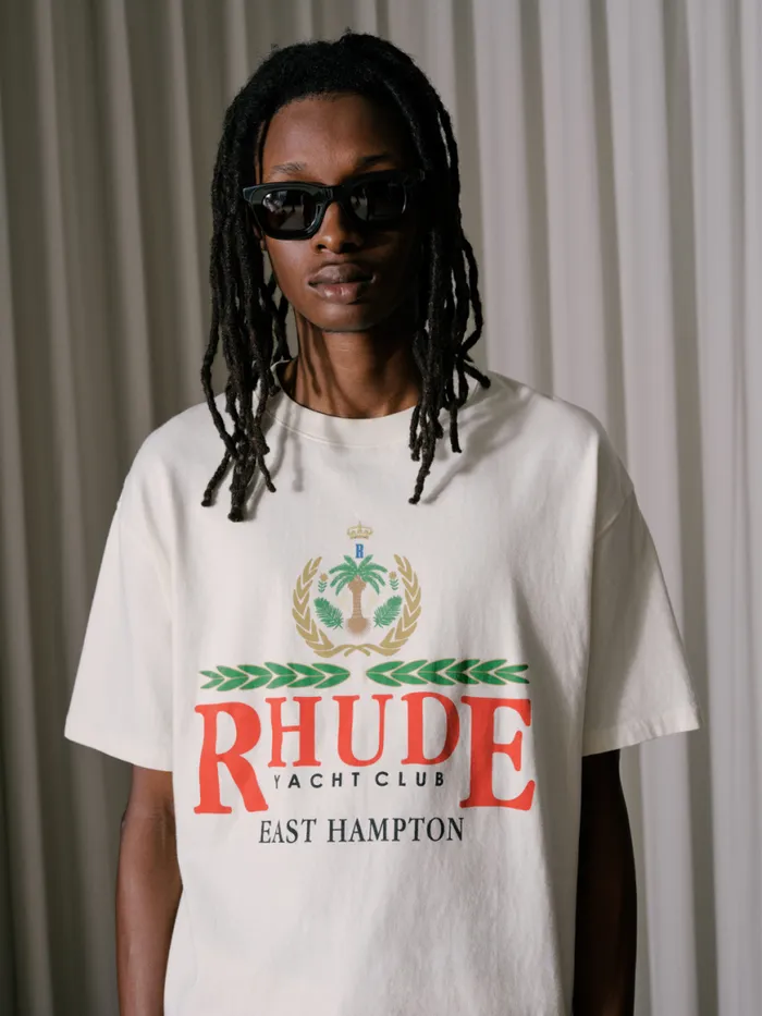 Men Rhude Tees EAST HAMPTON CREST TEE Vtg White