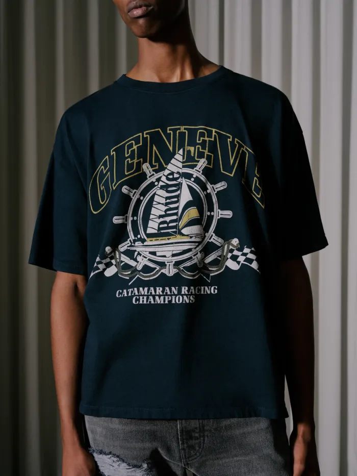 Men Rhude Tees GENEVE CATAMARAN TEE Vtg Black
