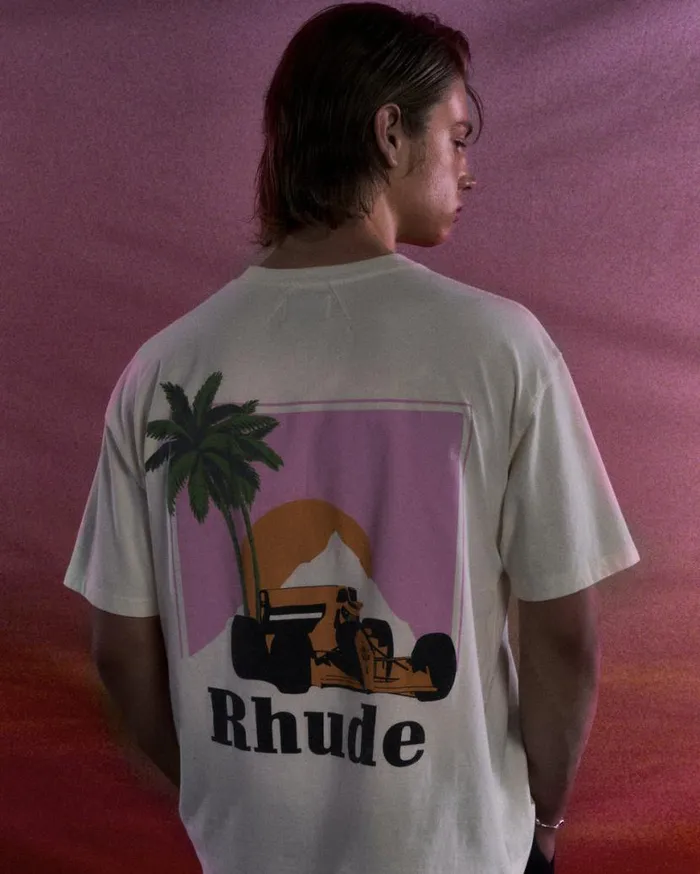 Men Rhude Tees MIAMI GP MOONLIGHT TEE Vtg White
