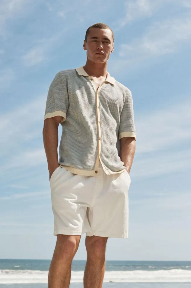 Men Shirts and Polos Cotton On Pablo Short Sleeve Shirt Baby Blue Border