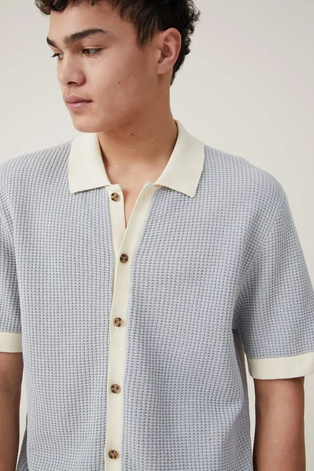 Men Shirts and Polos Cotton On Pablo Short Sleeve Shirt Baby Blue Border