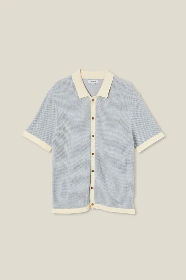Men Shirts and Polos Cotton On Pablo Short Sleeve Shirt Baby Blue Border