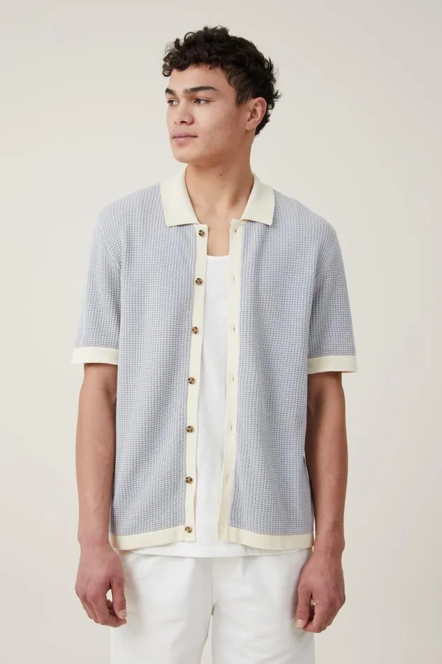 Men Shirts and Polos Cotton On Pablo Short Sleeve Shirt Baby Blue Border