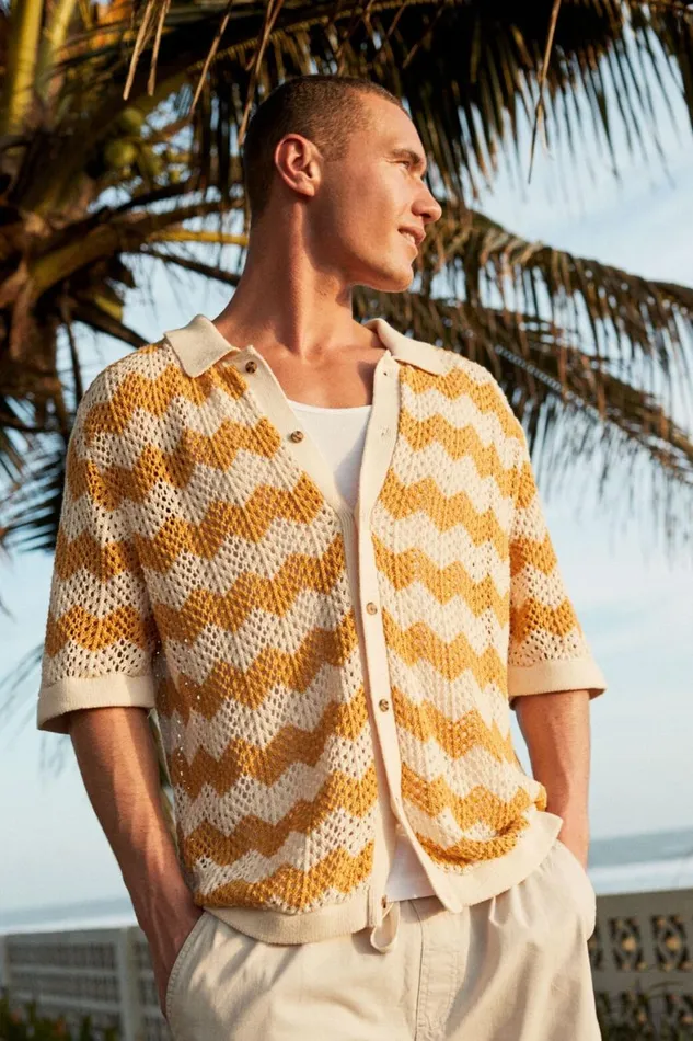 Men Shirts and Polos Cotton On Pablo Short Sleeve Shirt Orange Chevron