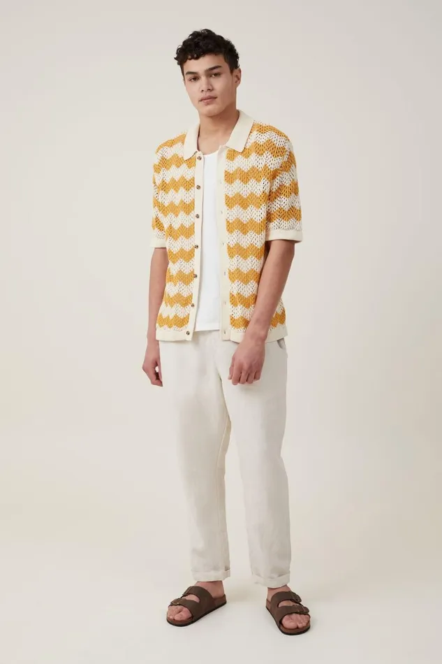 Men Shirts and Polos Cotton On Pablo Short Sleeve Shirt Orange Chevron