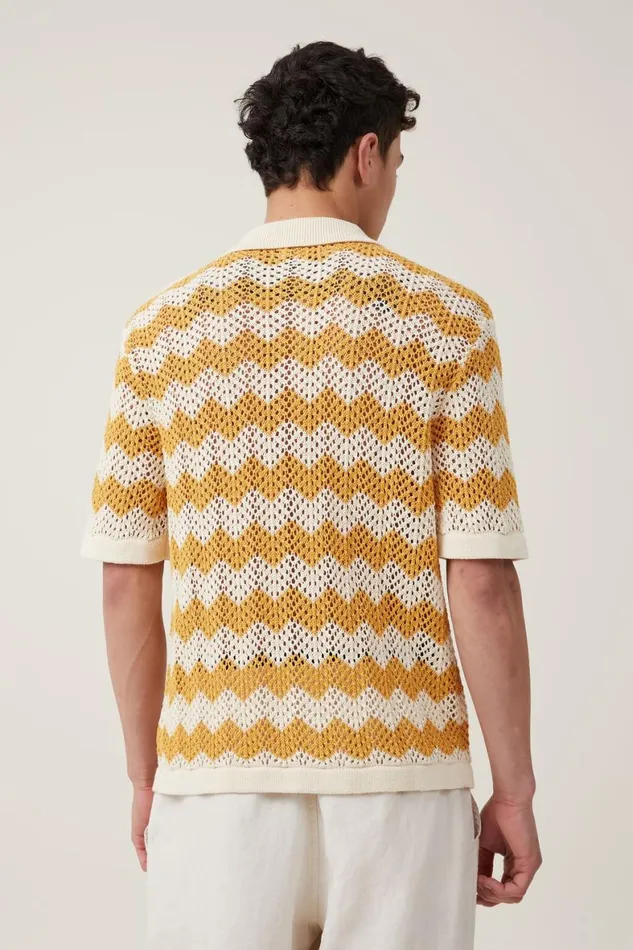Men Shirts and Polos Cotton On Pablo Short Sleeve Shirt Orange Chevron