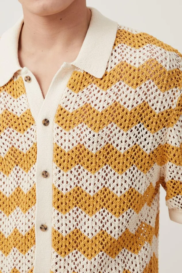 Men Shirts and Polos Cotton On Pablo Short Sleeve Shirt Orange Chevron