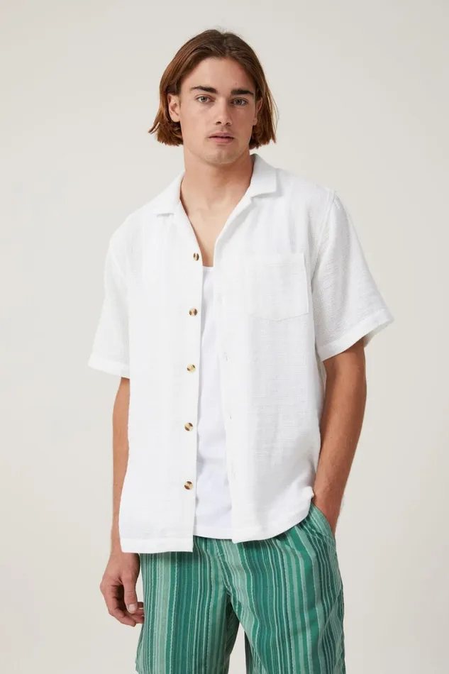 Men Shirts and Polos Cotton On Palma Short Sleeve Shirt White