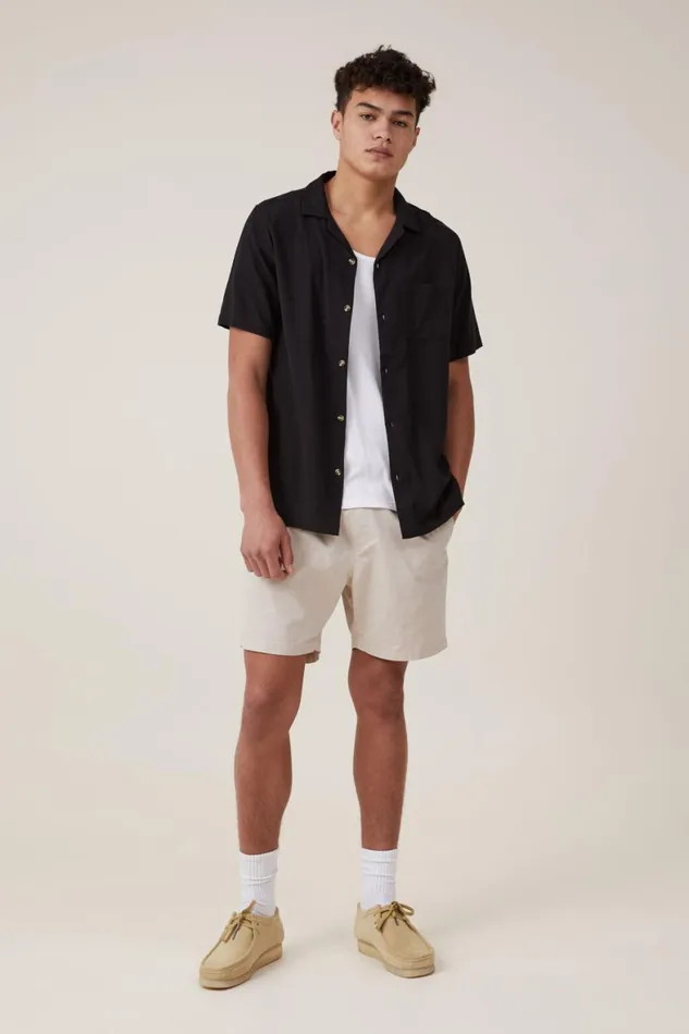 Men Shirts and Polos Cotton On Riviera Short Sleeve Shirt Black