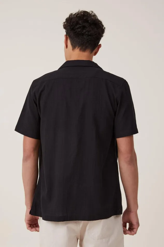 Men Shirts and Polos Cotton On Riviera Short Sleeve Shirt Black