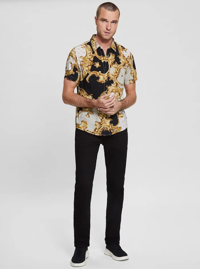 Men Shirts GUESS Eco Gold Peony Print Rayon Shirt Men Shirts GUESS Eco Gold Peony Print Rayon Shirt