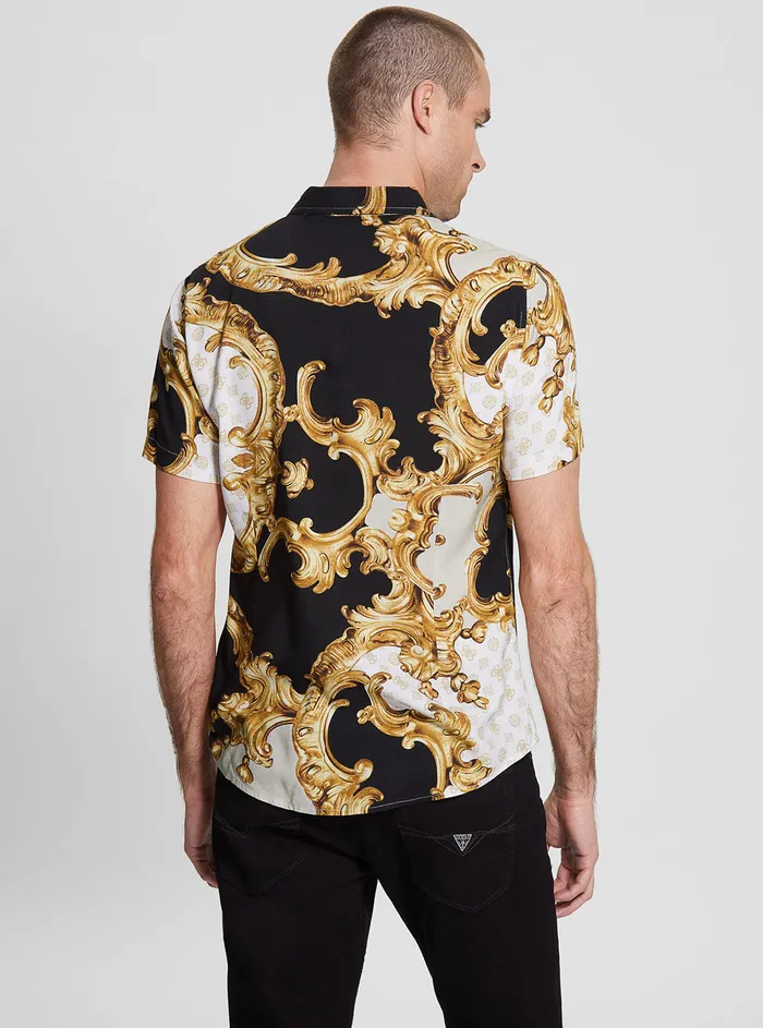 Men Shirts GUESS Eco Gold Peony Print Rayon Shirt Men Shirts GUESS Eco Gold Peony Print Rayon Shirt