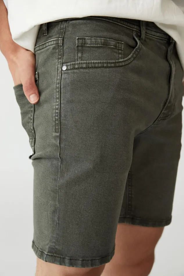 Men Shorts Cotton On Straight Short Washed Forest Green