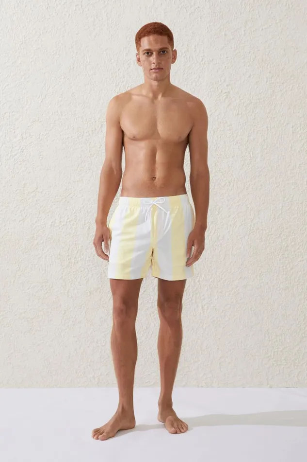 Men Shorts Cotton On Stretch Swim Short Lemon Stripe