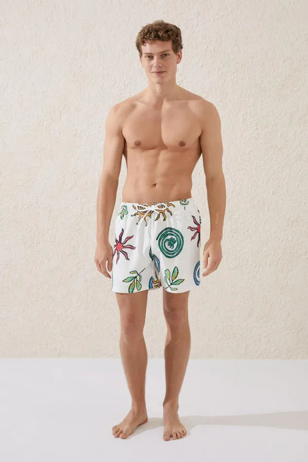 Men Shorts Cotton On Stretch Swim Short White Paradisio Print