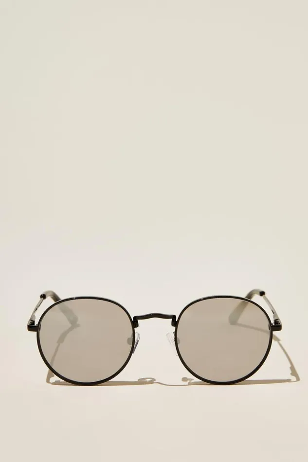 Men Sunglasses Cotton On Bellbrae Sunglasses Black Black Silver Flash