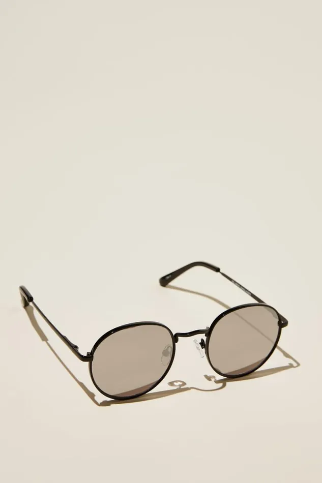 Men Sunglasses Cotton On Bellbrae Sunglasses Black Black Silver Flash