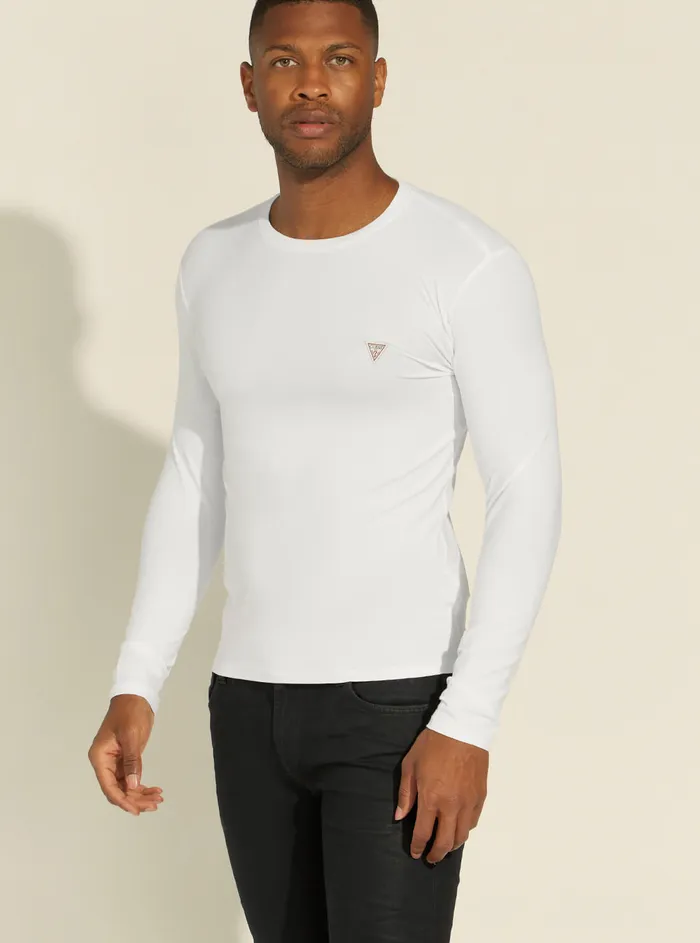 Men Sweaters and Knits GUESS White Super Slim Long Sleeve Tshirt