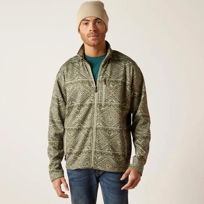 Men Sweatshirts and Hoodies Ariat Caldwell Full Zip Sweater Olive Leaf Southwest
