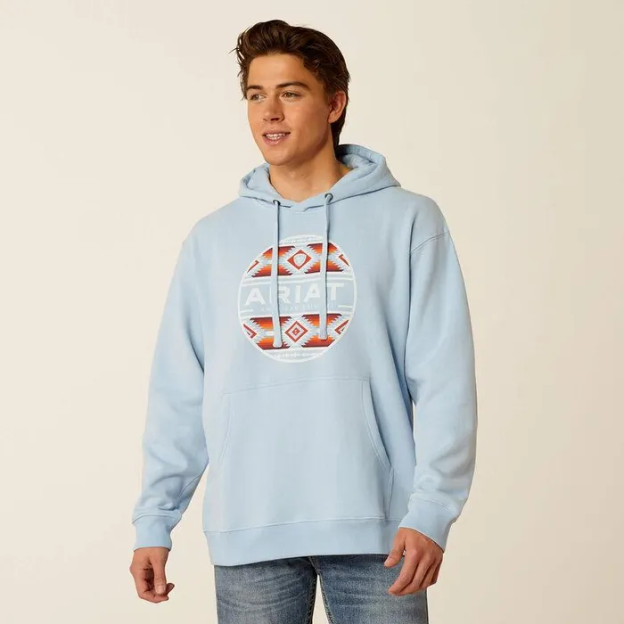 Men Sweatshirts and Hoodies Ariat Canyon Southwest Circle Hoodie Soft Chambray