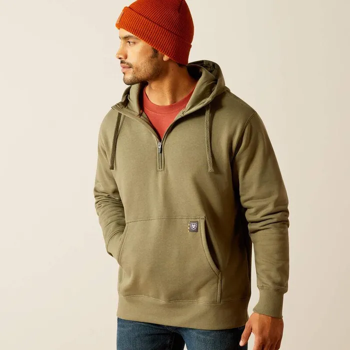 Men Sweatshirts and Hoodies Ariat Rebar Workman 14 Zip Hoodie Deep Lichen